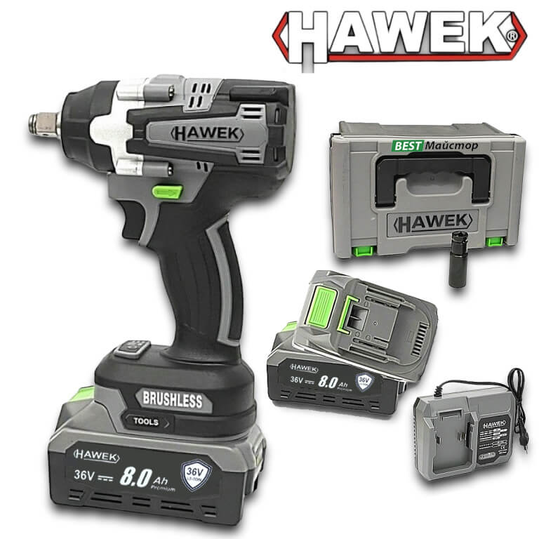 Полски Акумулаторен Гайковерт / Винтоверт HAWEK с 2 Батерии 36V 8Ah + Подарък Дълбока Вложка