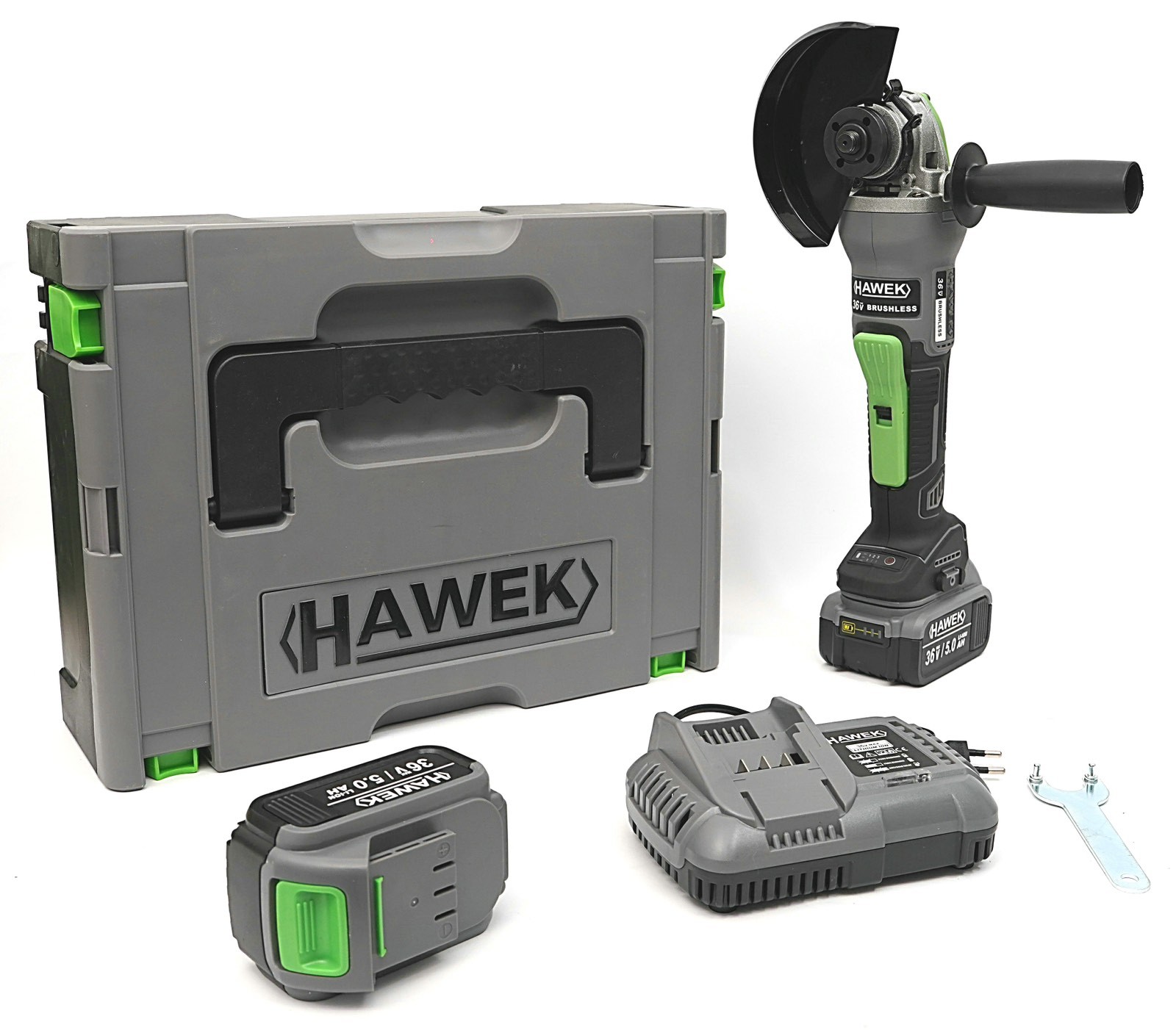 Акумулаторен Безчетков Ъглошлайф 125 мм HAWEK с 2бр Батерии 36V 5,0AH