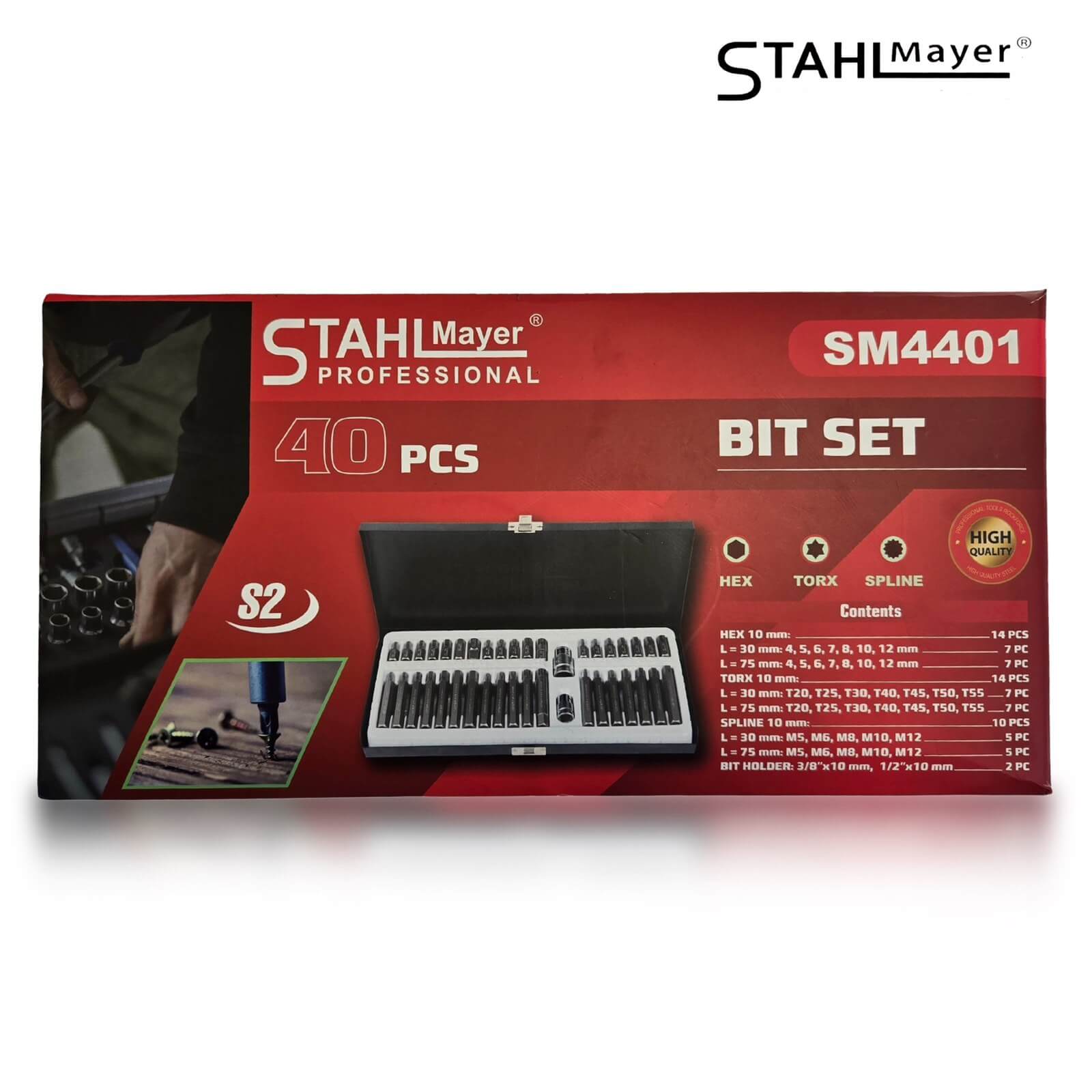 Професионален Комплект Битове - Накрайници STAHLMAYER Hex XZN и Torx 1/2", 3/8" 40 броя SM4401 - Image 3
