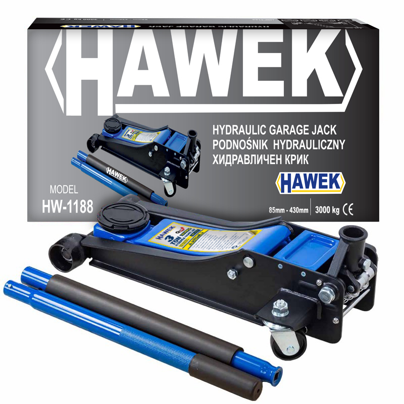 Професионален Нископрофилен Крик HAWEK HW-1188 с 2 Помпи 3 тона 85-430мм Тип Крокодил