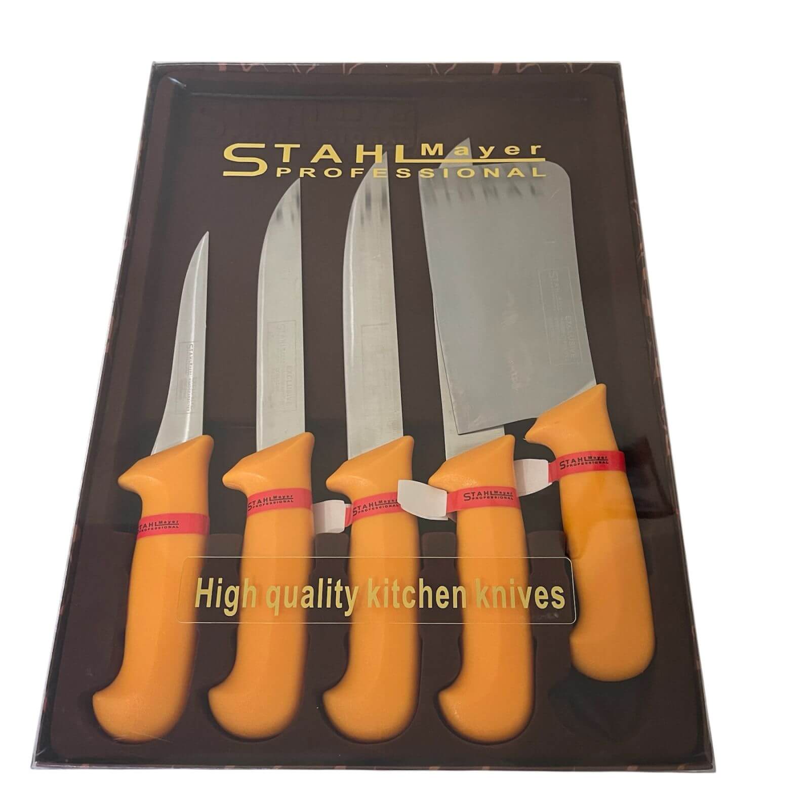 Комплект Професионални Месарски Ножове и Сатър 5 броя STAHLMAYER Exclusive + Подарък Брус за Заточване - Image 6
