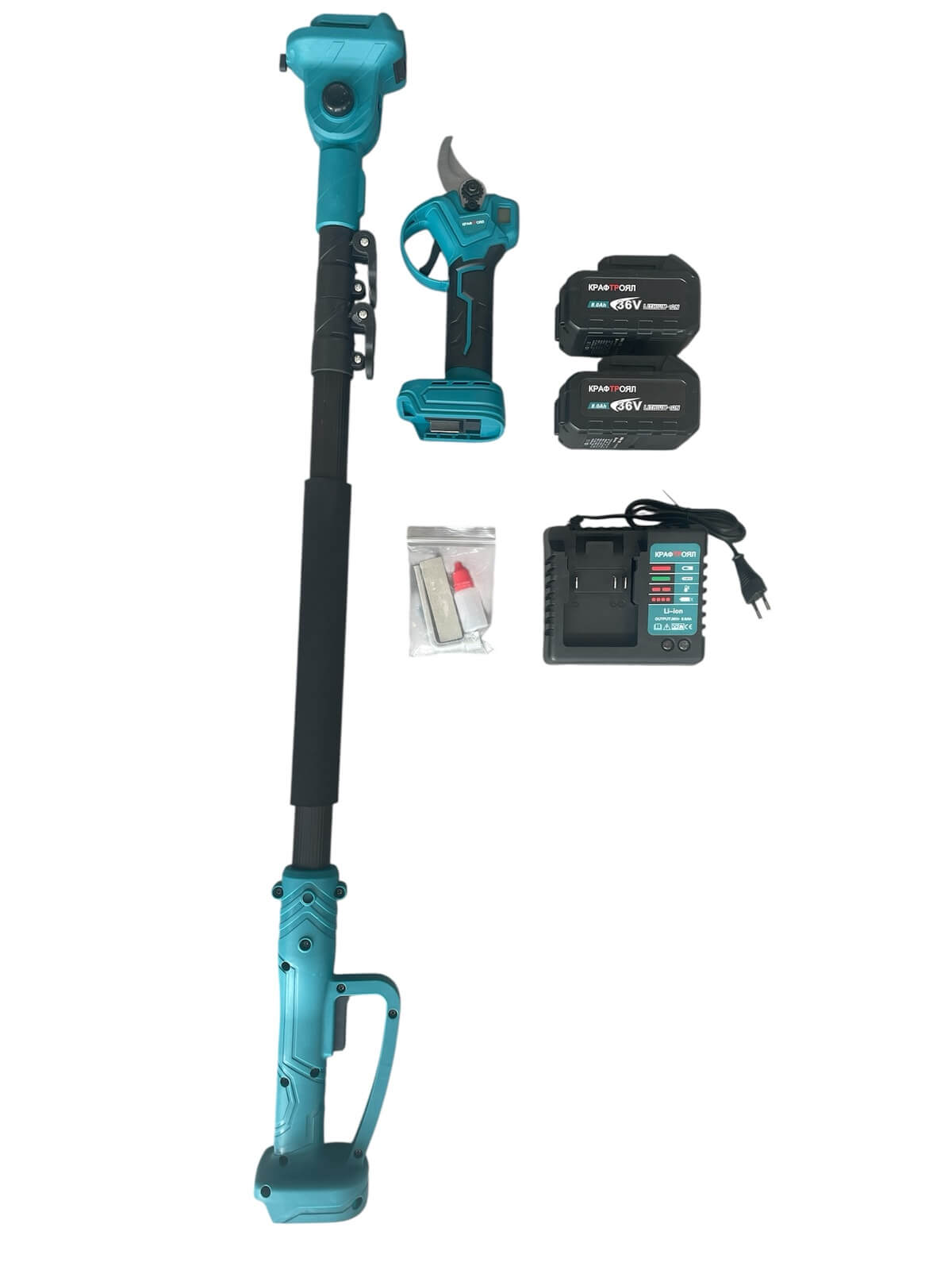 Безчеткова Лозарска Ножица + Прът/Удължител KRAFTMaster-PRO с 2 Батерии 36V 8AH - Image 4