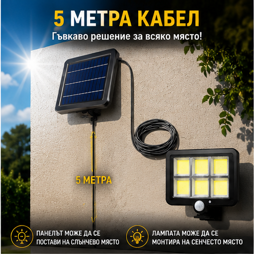 Соларен LED Прожектор 500W Лампа с Отделен Панел с 5 Метра Кабел и Дистанционно - Image 3