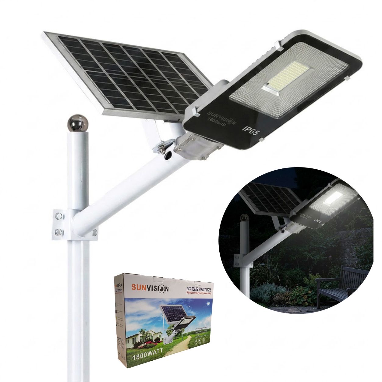 Улична Соларна LED Лампа с Отделен Панел и Стойка 1800W SUNVISION