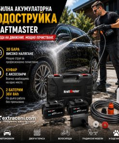 Мобилна Акумулаторна Водоструйка KRAFTMASTER с 2 Батерии 36V 8Ah и Високо Налягане 30 Бара в Куфар с Аксесоари